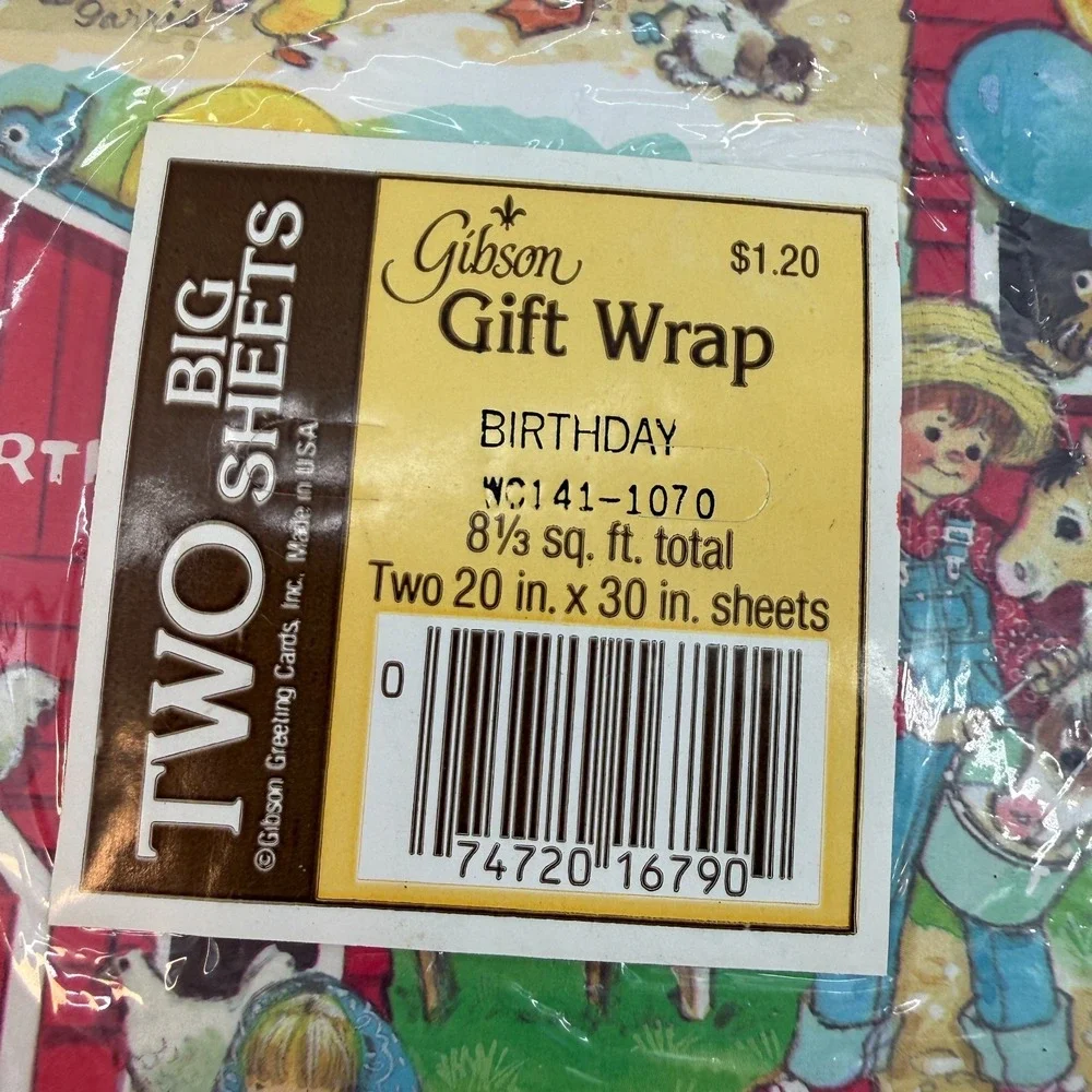Vintage Gibson‎ Lot of 3 Birthday Gift Wrapping Paper Two BIG Sheets NIP 8 SQ FT